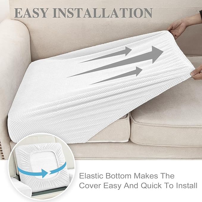 Couch Cushion Cover Seat Cushion Cover Stretch Armchair Cover Separate Sectional Sofa Slipcovers Furniture Protector(1 Piece for Seat or Sofa Backrest, White)