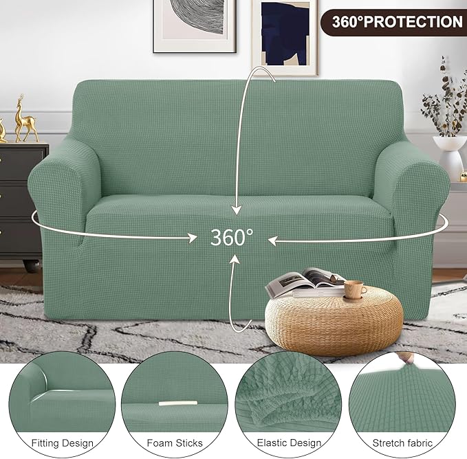 U-NICE HOME Loveseat Cover Stretch Couch Cover Sofa Cover Sofa Slipcover Furniture Protector for 2 Cushion Couch Sofa Pet Friendly(Loveseat, Cyan)