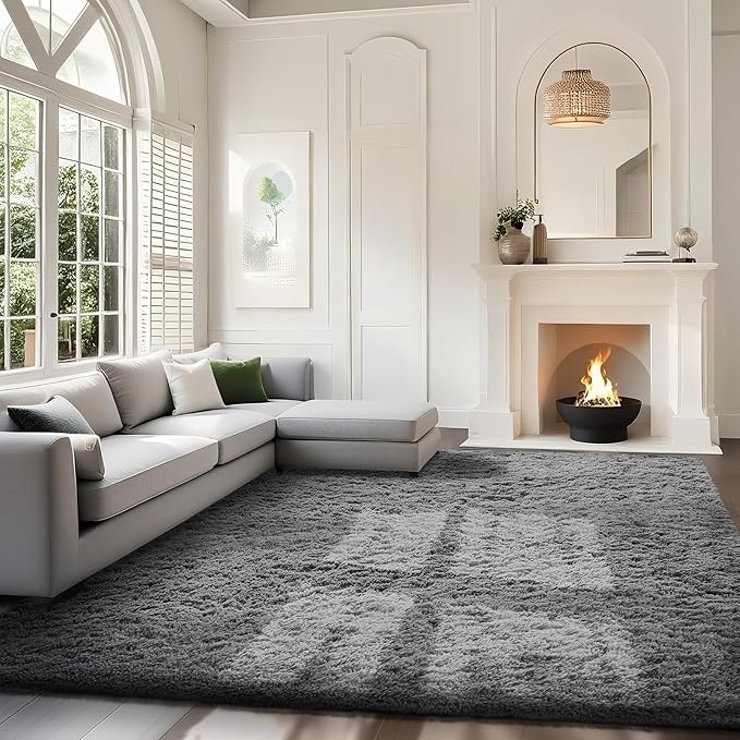 Ophanie 7x9 Area Rugs, Upgrade Non-Slip Fluffy Soft Rugs for Living Room, Large Shag Grey Fuzzy Plush Rug, Gray Shaggy Big Carpets for Bedroom, Kids Boys Girls Dorm Nursery Home Decor Aesthetic