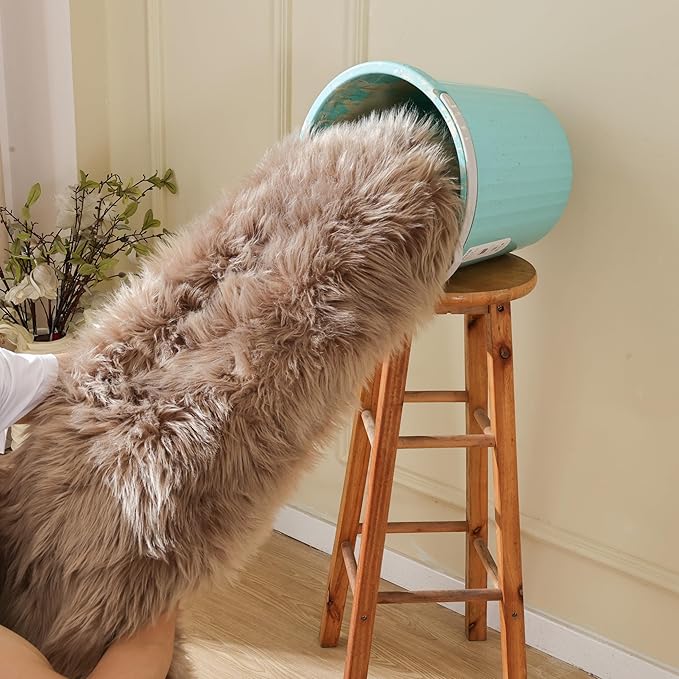 ORINOVA Beige Faux Sheepskin Fluffy Fur 2x3 Area Rugs for Bedroom Washable Shaggy Carpet Rug for Living Room Nursery Furry Rug Home Décor