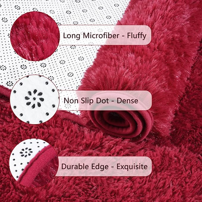 Chicrug Soft Runner Rug for Bedroom Living Room Plush Fluffy Rugs 2x6 Feet, Shag Furry Runner Rug Carpet Non Shedding for Nursery Children Kids Girls Room Home Decorative, Wine Red