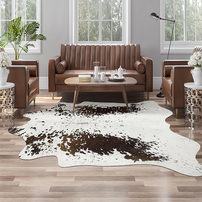 AROGAN White 6×7.2 Feet Faux Cow Print Rug Large - Cow Print Area Rug with No-Slip Backing, Large Animal Skin Rugs for Living Room, Offfice, Room Decor, Spots
