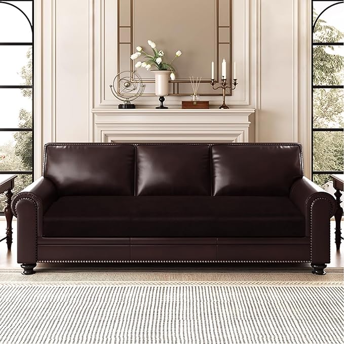 Leather Look Couch Cushion Covers Sofa Seat Slipcovers Sets Couches Furniture Protector for Sectional Armchair Loveseat Pets Kids Stretch Spandex Fabric (1 Cushion XL Sofa, Chocolate)