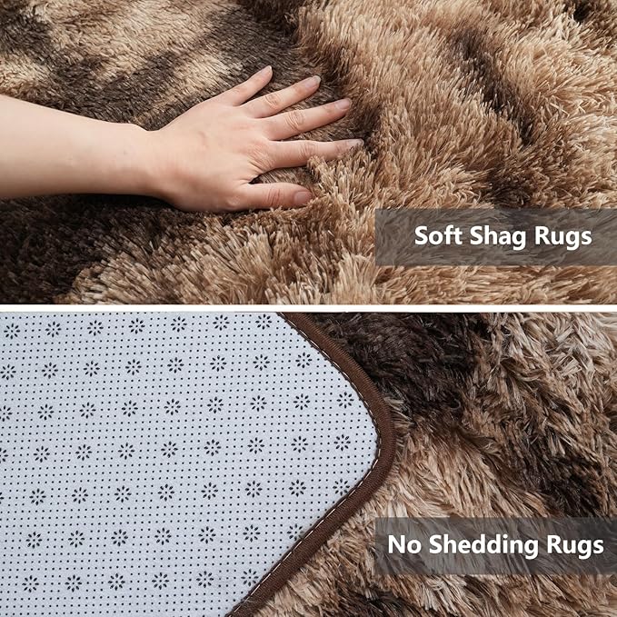Shag Area Rugs for Bedroom Living Room,4X6 Ultra Soft Fluffy Area Rugs for Dorm,Indoor Carpet Nursery Rugs for Kids Girls Room Home Decor, Mottling Brown