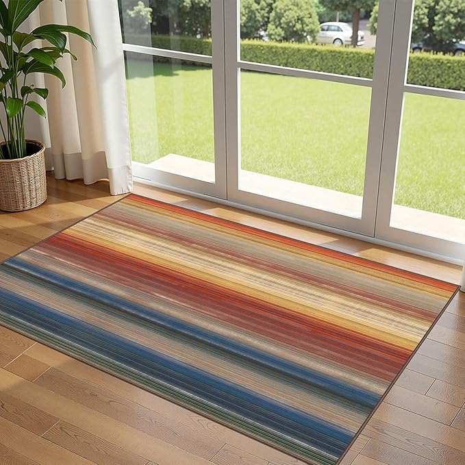 3x5 Ombre Entry Rug - Small Washable Indoor Outdoor Mats for Front Door Non-Slip Porch Rug Rust Blue Modern Rainbow Throw Rugs for Living Room Bedroom Entryway Kitchen Office Porch Decor
