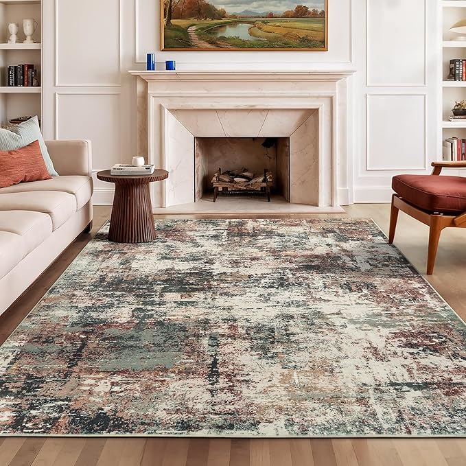 Rugflix 5x7 Area Rugs for Living Room, Washable Large Rug Stain-Resistant Low Pile, Modern Carpet for Dining Room Home Office Kid Room Nursery Bedroom, Rust
