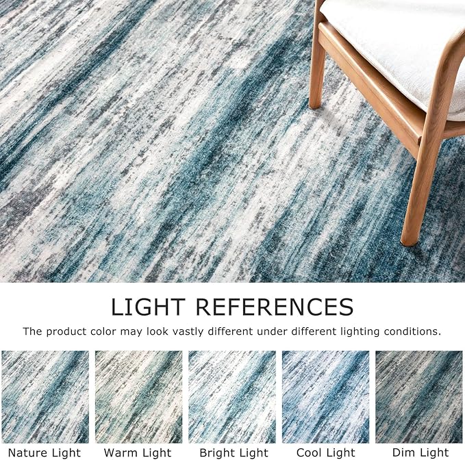 KOZYFLY Modern Abstract Hallway Runner, 2x12 Washable Rug Runner Non-Slip Soft Striped Kitchen Runner Rug, Light Blue Print Carpet for Entryway Bathroom Laundry Room Foyer