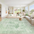 Area Rug 10x14 Washable Rug, Vintage Boho Medallion Rugs Non-Slip Soft Low Pile Large Distressed Rug Indoor Retro Carpet for Living Room Bedroom Dining Room Home Office (SageGreen, 10'x14')