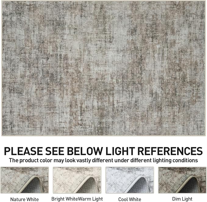 8x10 Area Rugs Washable Rug: Modern Abstract Living Room Rug Soft Anti-Skid Thin Carpet Indoor Floor Non-Shedding Carpets for Bedroom Dining Room Farmhouse Nursery Home Office Brown Black