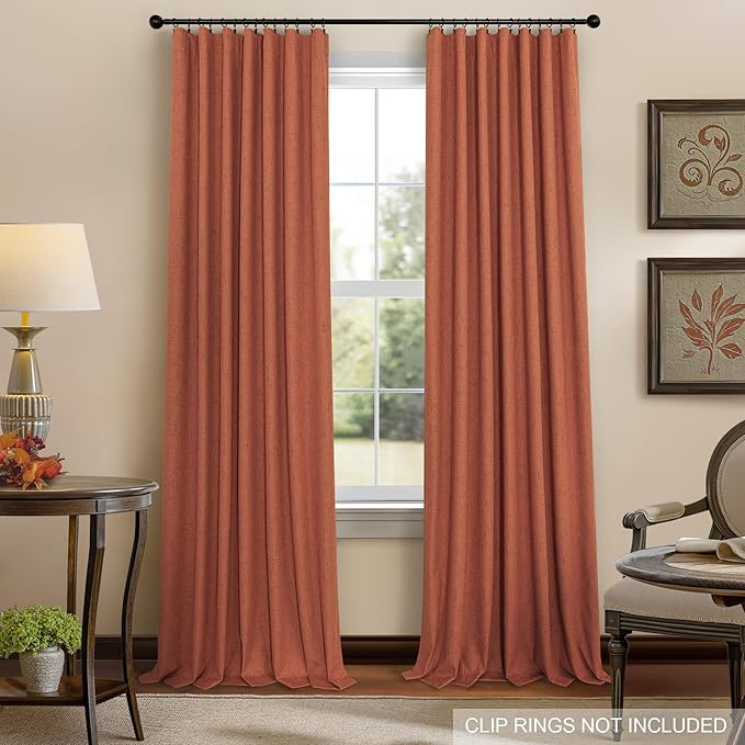 Terracotta Blackout Curtains 108 Inch Long 2 Panel Set Linen Textured Fall Rustic Country Rust Orange Black Out Curtain for Sliding Doors Back Tab Floor to Ceiling Drape for Living Room Bedroom Window