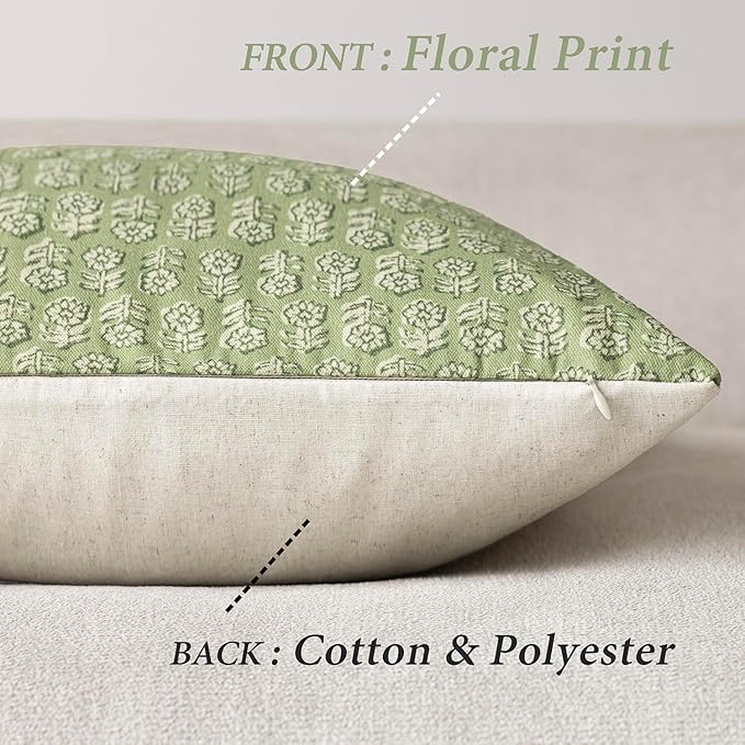 Foindtower Set of 2 Decorative Vintage Floral Print Throw Pillow Covers Neutral Modern Farmhouse Cushion Covers Boho Home Decor for Sofa Chair Couch Bedroom Living Room Outdoor,18×18 Inch,Lime Green