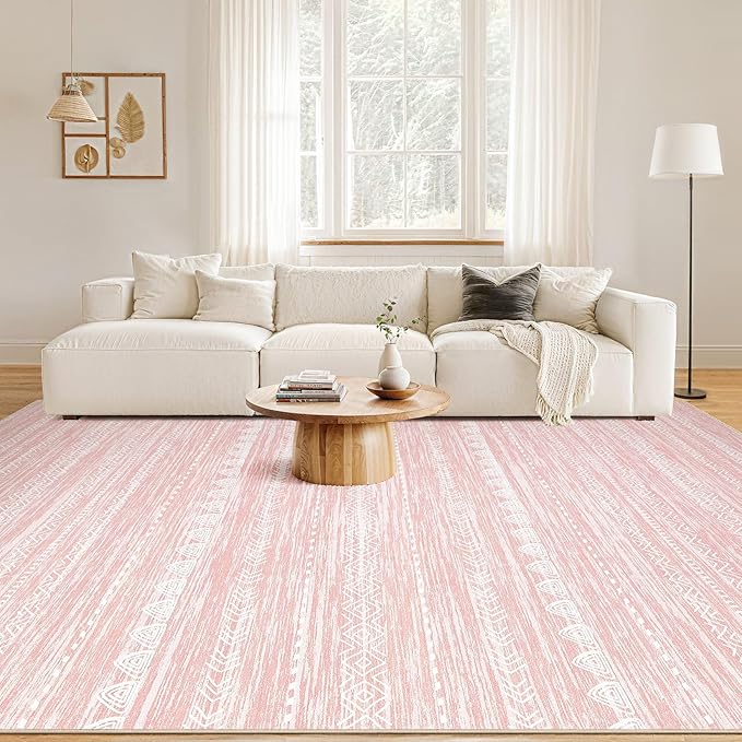 Nakagishi Pink Rugs for Bedroom Girls: 5x7 Washable Boho Large Neutral Area Rug Cute Soft Modern Indoor Floor Non Slip Accent Carpet for Living Room Nursery Kids Playroom Dorm Preppy Baby Room Decor
