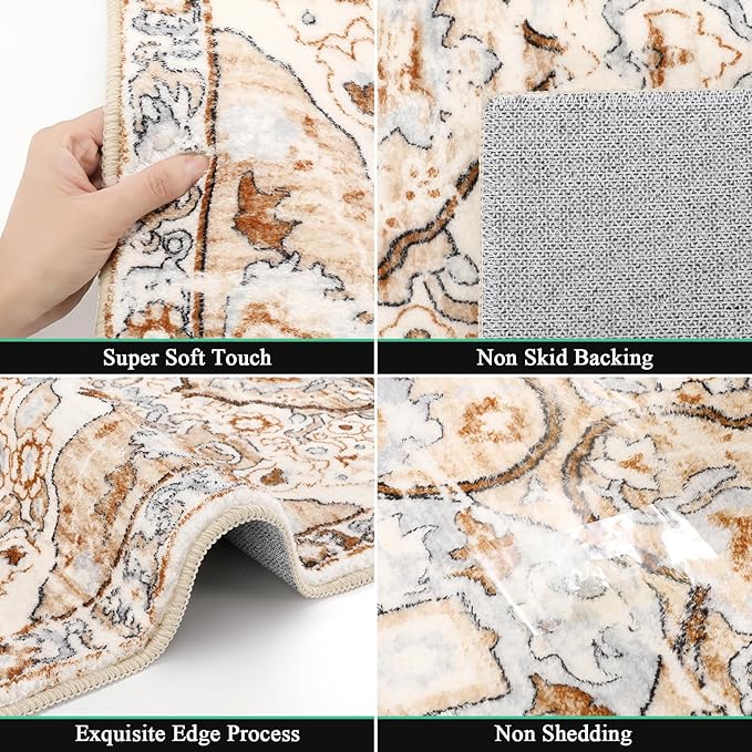 HEBE Hallway Runner Rug 2'x6' Washable Vintage Distressed Area Rugs Non Slip Laundry Rug Runner Boho Floor Carpet Runners for Hallways Entryway Laundry Room Kitchen Bathroom