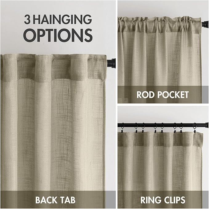 MIULEE Oatmeal Linen Curtains 84 Inch Length 2 Panels for Bedroom Living Room, Soft Thick Linen Textured Natural Window Drapes Semi Sheer Light Filtering Back Tab Rod Pocket Burlap Look Decor
