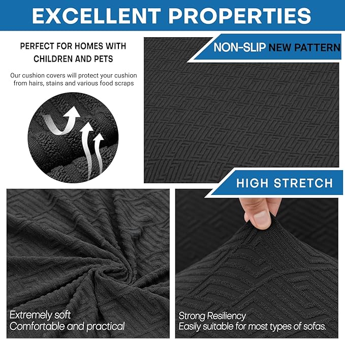 XINEAGE 2026 New 3 Pieces Couch Covers for 2 Extra Large Cushion Sofa Super Stretch Sofa Cover for 2 Large Seat Cushion Universal Loveseat Slip Cover for Living Room (Black), 71"-91"(2 Cushions)