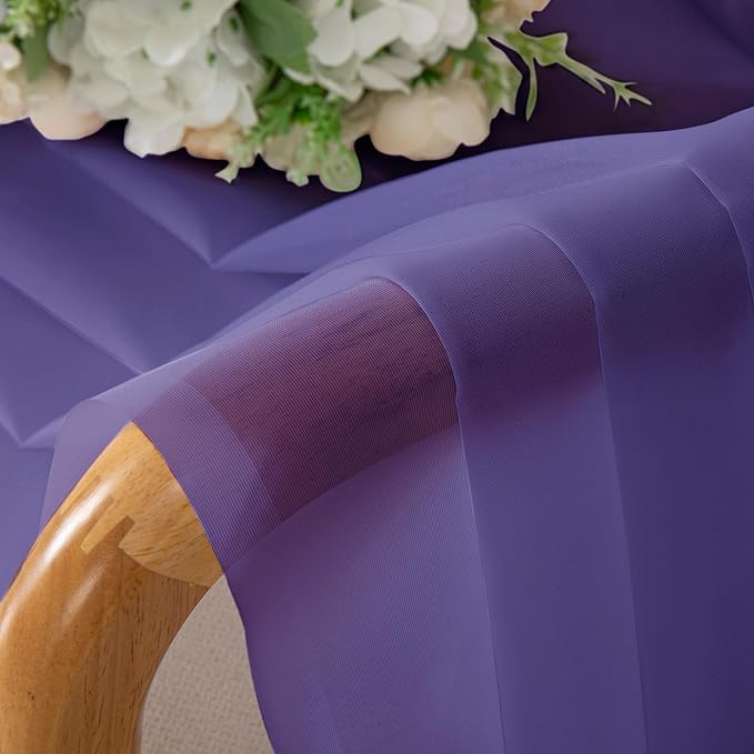 Chyhomenyc Purple Sheer Valances for Windows - Light Filtering Small Kitchen Curtains, Rod Pocket Short Top Window Treatment Decor for Living Room Bathroom Basement, 42Wx16L inches, 2 Panels