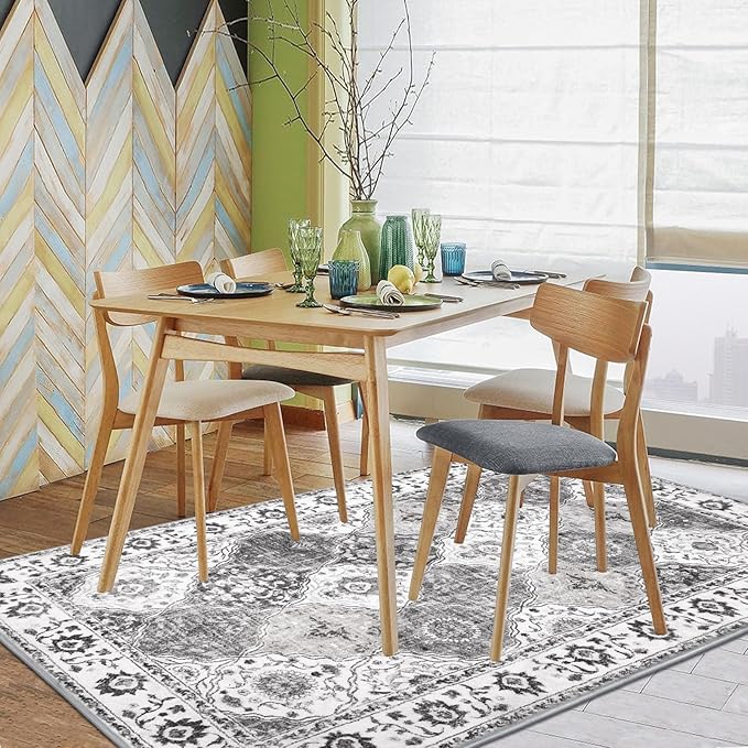 HEBE Washable Area Rug - 3'x5' Non Slip Soft Distressed Medallion Bedroom & Living Room Accent Throw Vintage Entry Floor Carpet for Dining Room & Bathroom Entryway
