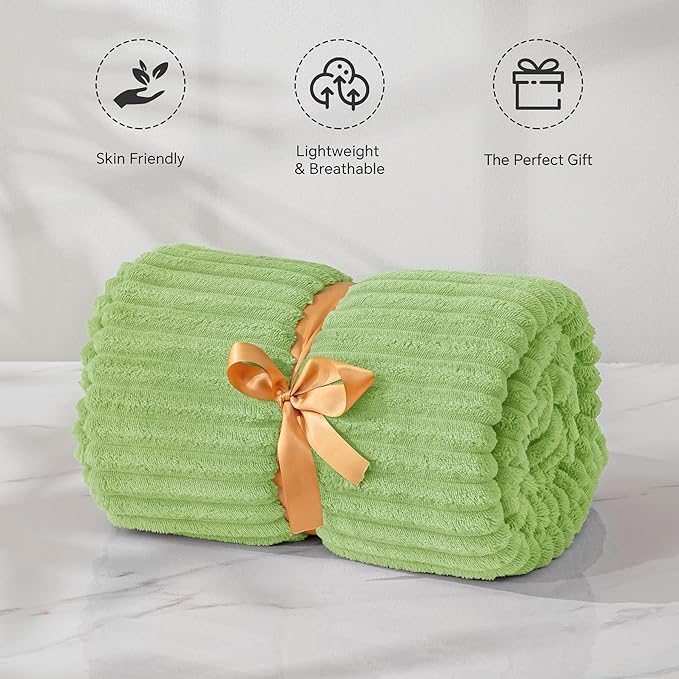 BEDELITE Sage Green Throw Blanket for Couch, 3D Ribbed Jacquard Soft & Cozy Fleece Blanket, Fluffy, Plush Lightweight Spring Throw Blankets for Picnic, Travel, 50x60 Inches