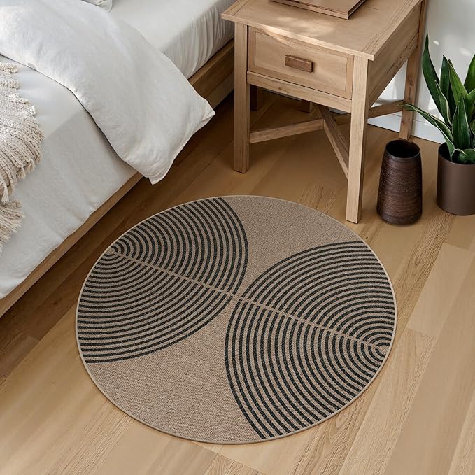 Lahome Enfys Modern Rainbow Round Rug, 3ft Small Washable Circle Carpet Natural Indoor Outdoor Patio Front Porch Rug, Farmhouse Non Slip Non Shedding Contemporary Round Mat for Entryway