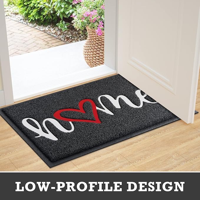 CozyBounty Black Door Mat Welcome Mats Home Non-Slip Doormat for Entryway Low-Profile Floor Mat for Yard, Garage, High Traffic Areas (36"x24", Black)