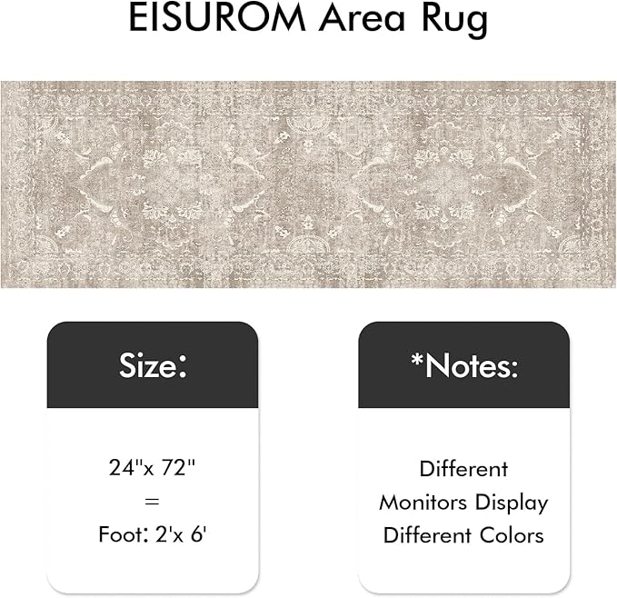 Hallway 2x6 Runner Rug - Vintage Non-Slip Long Rug for Entryway Low-Pile Washable Medallion Runner Rugs for Hallway Waterproof Traditional Runner Rug Indoor Thin Rugs for Kitchen (Beige)