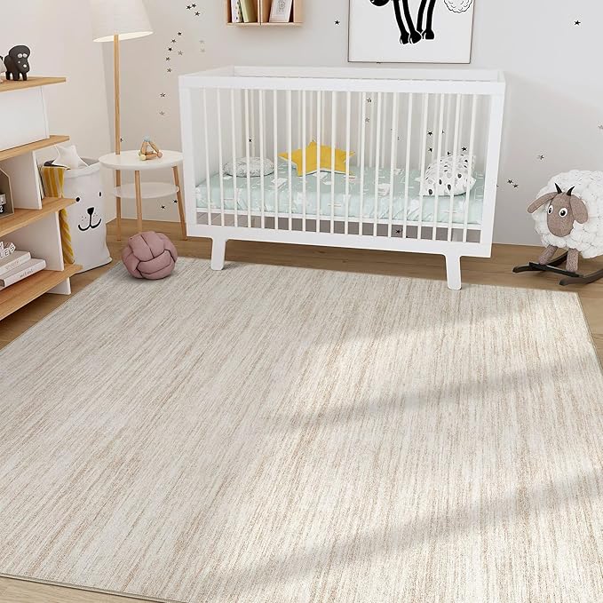 Nakagishi 6X9 Area Rugs Living Room: Washable Large Vintage Rug Neutral Non-Slip Soft Stain Resistant Indoor Carpet for Bedroom Nursery Dining Room Office Playroom - Beige-01