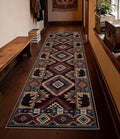Western Runner Rug 2'8"x8' - Rustic Cabin Washable Rug, Non-Slip Low Pile Soft Carpet, Lodge Geometric Print Floor Runner Rugs for Hallway, Entryway, Bedroom, Kitchen, Laundry