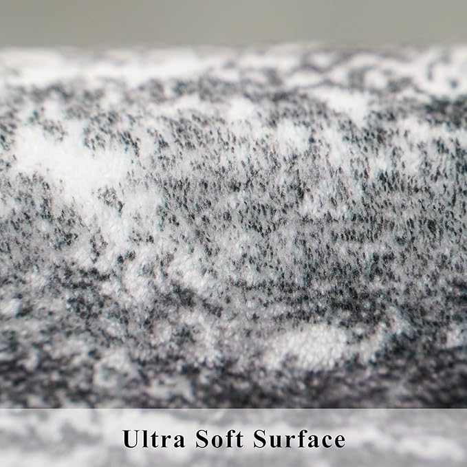 Abstract 14ft Long Runner Rug: Non-Slip Washable Rug Runner Low-Pile Soft Beside Carpet Indoor Farmhouse Entryway Floor Mat Bathroom Living Room Cozy Stain Resistant Area Rugs(2'6x14,Black/Grey)
