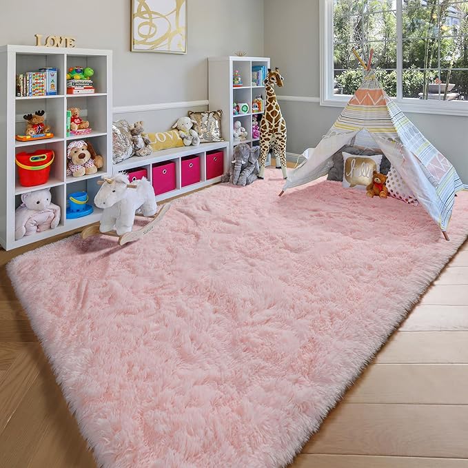 ONASAR Pink 6x9 Area Rugs for Living Room Bedroom, Large Fluffy Bedside Throw Rug, Soft Plush Shaggy Fuzzy Floor Carpet for Nursery Kids Girls Boys Teen Dorm Home Office Decor Aesthetic