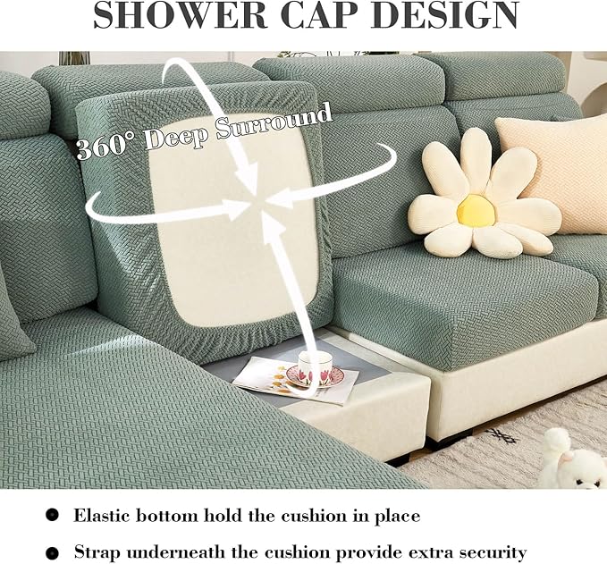 Sofa Covers Couch Covers for Sofa Pet Friendly Couch Cushion Covers Universal Sofa Covers Washable Stretch Slipcovers for Sectional Sofa (Texture Green, 3 Seats + Chaise Cover)