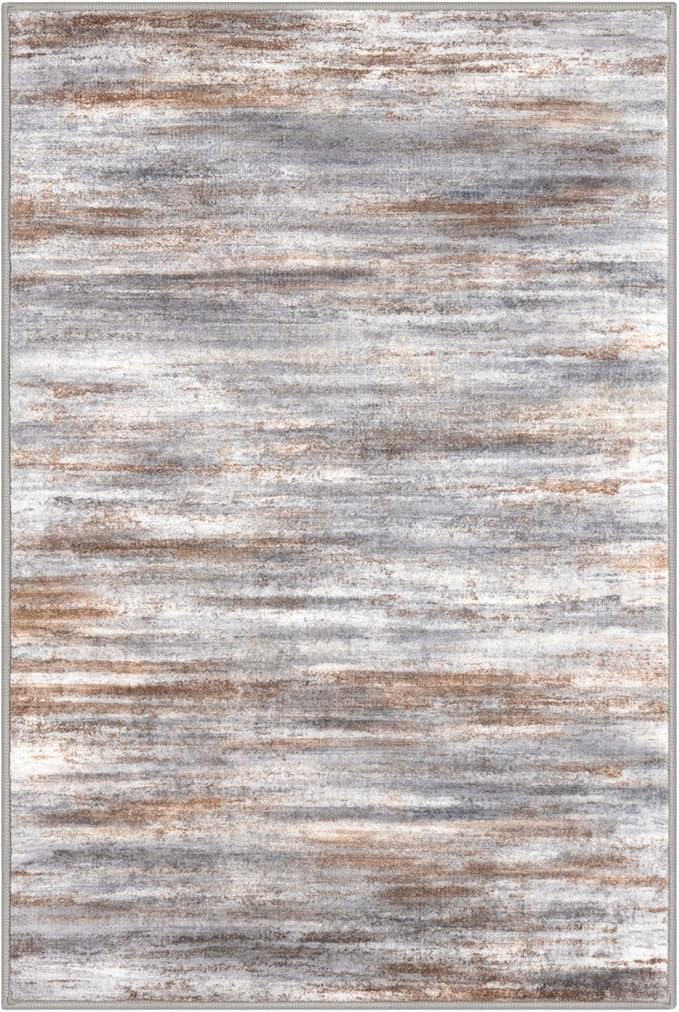 KOZYFLY Abstract Modern 3x5 Ft Area Rug in Grey Brown- Non-Slip and Machine Washable Indoor Rug, Versatile for Entryway, Kitchen, Living Room, Bedroom, Laundry or Nursery Door Mat
