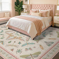 Hazo Haus Floral Pink Rugs for Bedroom Girls 6x9 - Insect Print Cute Girly Rug for Living Room, Dining Room Under Kitchen Table, Washable Low Pile Vintage Bug Art Nouveau Home Decor