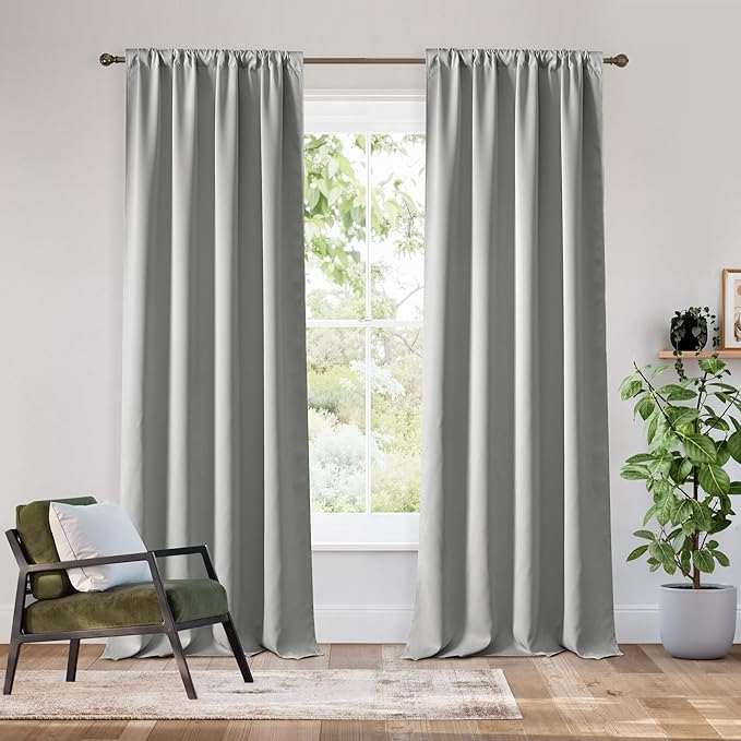 RYB HOME Bedroom Blackout Curtains 84 inches Long, 100% Blackout Thermal Insulated Noise Reducing Curtains for Living Room Nursury, 42 inches Wide by 84 inches Long, Silver Grey