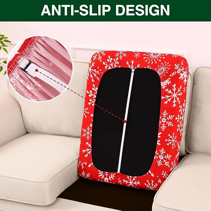 Smiry Printed Couch Cushion Covers, Stretch Soft Couch Covers for Sofa, Washable Non-Slip Sofa Slipcover Furniture Protector for Indoor and Outdoor (3 Pack, Red with White)