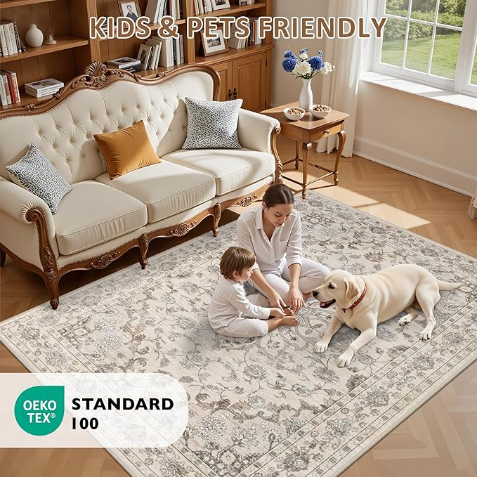 Hallway Runner Rug Non Slip - Washable 2.6x8 Kitchen Rugs for Living Room, Low-Pile Soft Bedroom Rug Indoor Floor Stain Resistant Carpets for Entryway, Laundry, Bathroom Beige
