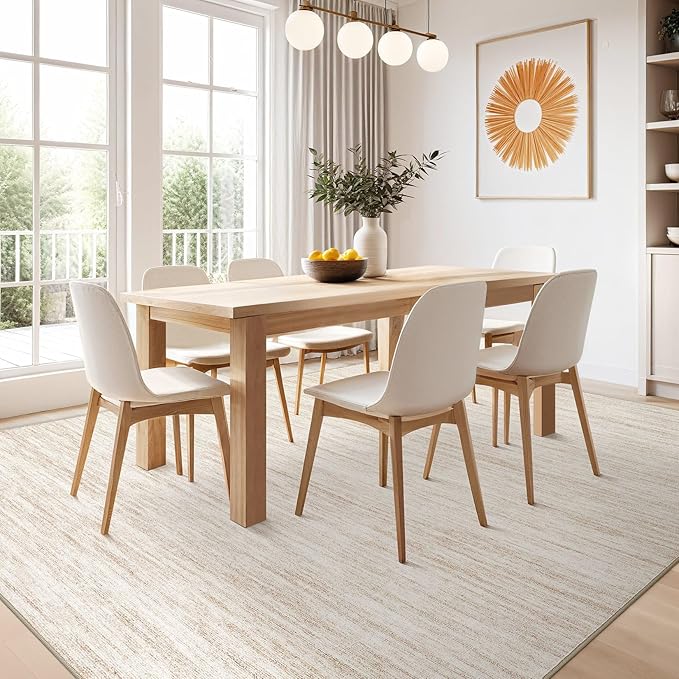 Nakagishi 6X9 Area Rugs Living Room: Washable Large Vintage Rug Neutral Non-Slip Soft Stain Resistant Indoor Carpet for Bedroom Nursery Dining Room Office Playroom - Beige-01