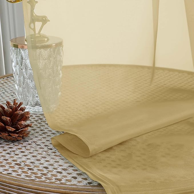 OWENIE Sheer Gold Curtains, Sheer Curtains 63 inch Length 2 Panels Set, Rod Pocket Voile Fimly Sheer Drapes for Living Room Bedroom, 2pcs, Gold, Each 59" W x 63" L