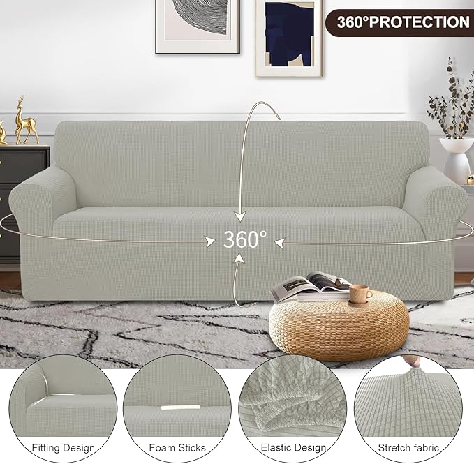 U-NICE HOME Oversized Stretch Sofa Slipcover, Soft Jacquard Fabric Couch Cover, Pet Friendly Furniture Protector, Taupe