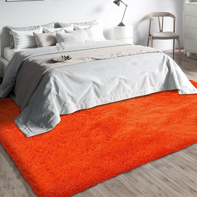 Shag Area Rugs for Bedroom Living Room,Orange 4X6 Ultra Soft Fluffy Area Rugs for Dorm, Indoor Carpet Nursery Rugs for Kids Room Home Halloween Decor
