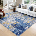 Washable Area Rugs Square 8ft Non-Slip Modern Abstract Soft for Living Room Entryway Bedroom Nursery, Print Pattern, Grey Blue Gold/Golden