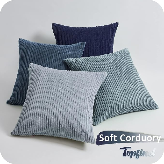 Topfinel Decorative Throw Pillow Covers Cushion Cases, Set of 4 Soft Velvet Modern Double-Sided Designs, Mix and Match for Home Decor, Pillow Inserts Not Included (24x24 inch, Blue)