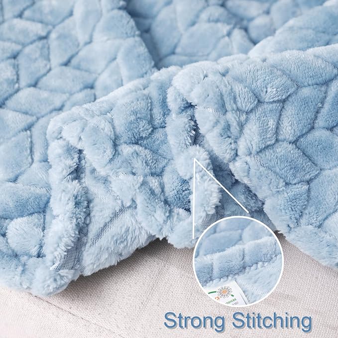 Exclusivo Mezcla Fleece Throw Blanket for Couch and Bed, 50x70 Inches Soft Cozy Jacquard Flannel Blankets, Lightweight Fuzzy Plush Warm Throws for Women, Light Blue