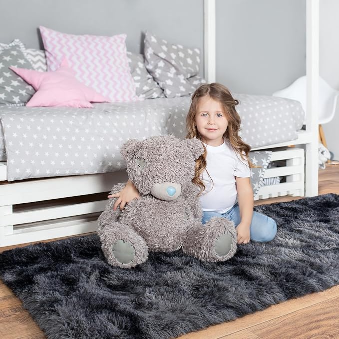 Pionblank Fluffy Runner Rugs for Bedroom 2x6, Modern Shaggy Area Rug for Hallway Living Room, Plush Soft Fuzzy Bedside Carpet for Kids Girls Boys Room Nursery Decor, Dark Grey