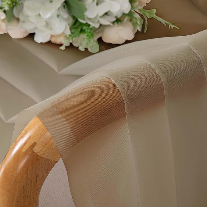 Chyhomenyc Taupe Sheer Curtains 63 Inch Length 2 Panels, Light Filtering Airy Rod Pocket Window Curtain Treatment Drapes for Bedroom Living, Each 42Wx63L Inches