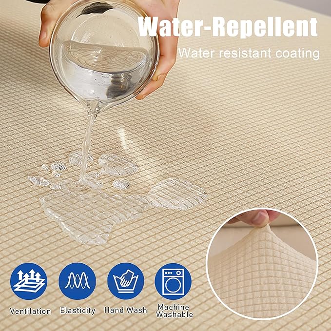 Water-Repellent Sofa Cushion Covers RV Seat Cover, High Stretch Removable Furniture Protector for Living Room, Washable Chair Seat Slipcover, 1 Seater (Small, Ivory)