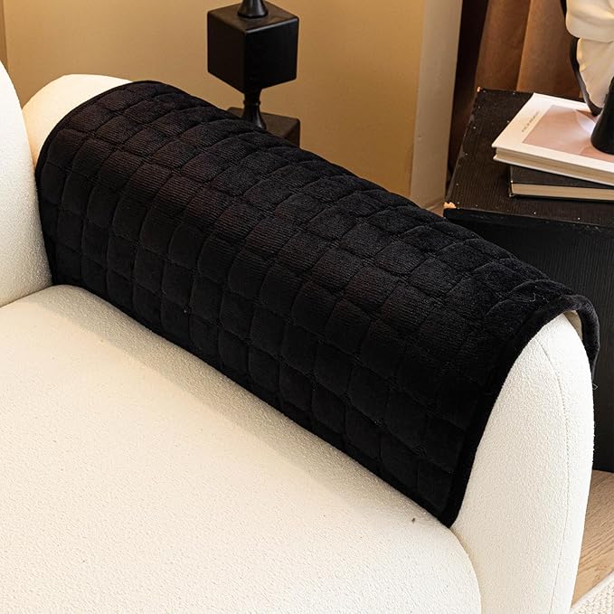 Velvet Couch Cover, Plush Sectional Sofa Cover Washable, Anti Slip Sofa Slipcover for Armrest & Backrest, Furniture Protector Covers for Pets & Kids(1PC, Black, 27.6"×27.6", Single Seater)