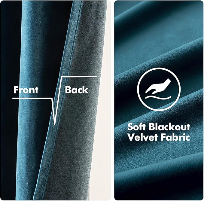 MIULEE Blue Velvet Curtains 90 Inches Length Blackout Curtains Thermal Insulated Soundproof Room Darkening Grommet Curtains/Drapes for Living Room Bedroom 52 x 90 Inch 2 Pcs Peacock Blue