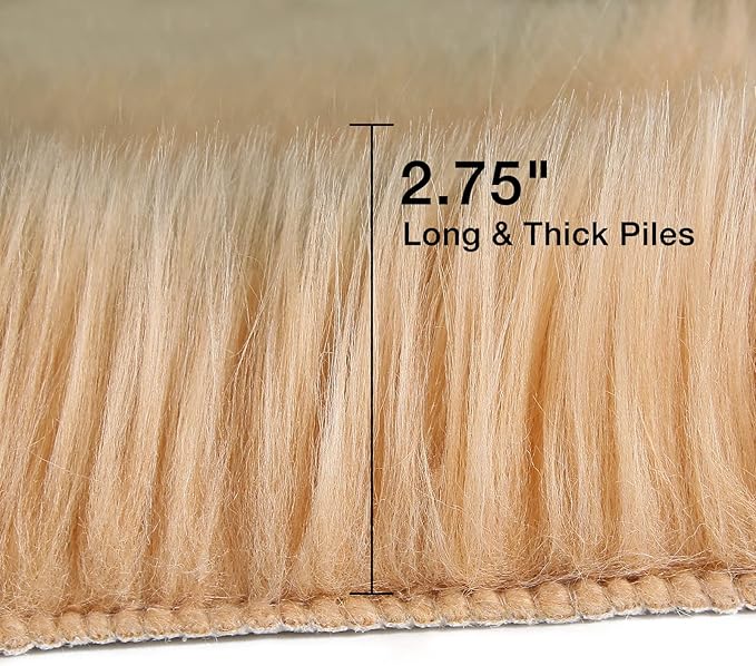 duduta Beige Faux Sheepskin Fur Rug 3x5 ft, Fluffy Shag Bedroom Dorm Nursery Playroom Carpet Rug Non Slip Washable