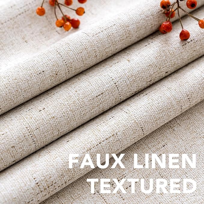 H.VERSAILTEX Linen Curtains 100% Blackout Curtains for Bedroom 102 inch Long Full Light Blocking Nature Linen Blended Window Curtains for Living Room Nickel Grommet (2 Panels, Natural)