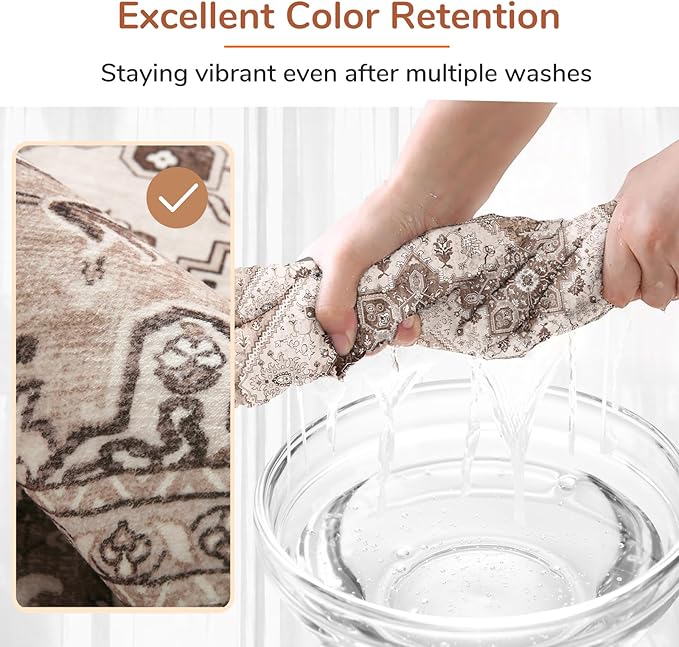 OPPODREAM Soft Area Rugs 3x5, Washable Rugs with Non Slip Backing, Low-Pile Throw 3x5 Carpet, Faux Cashmere 3 x 5 Carpet, Khaki